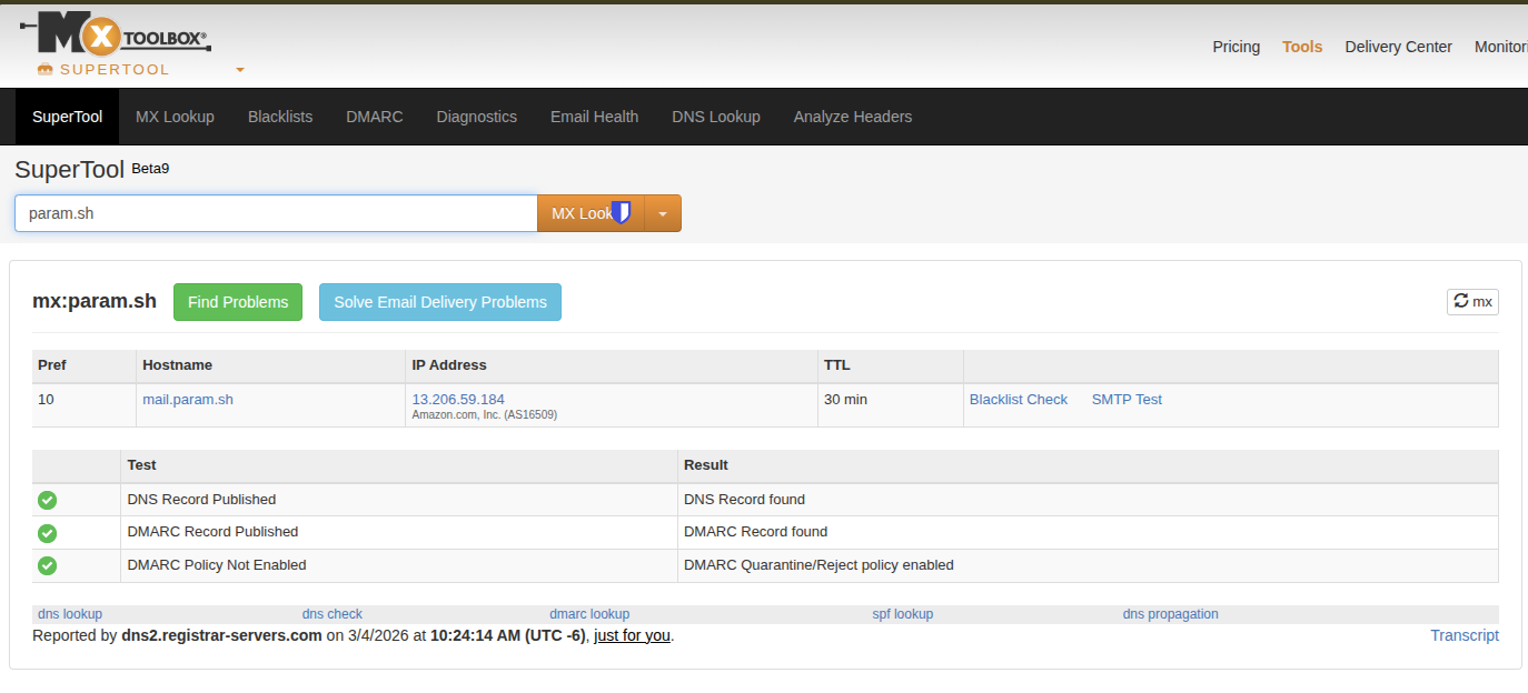MxToolbox: All checks passed