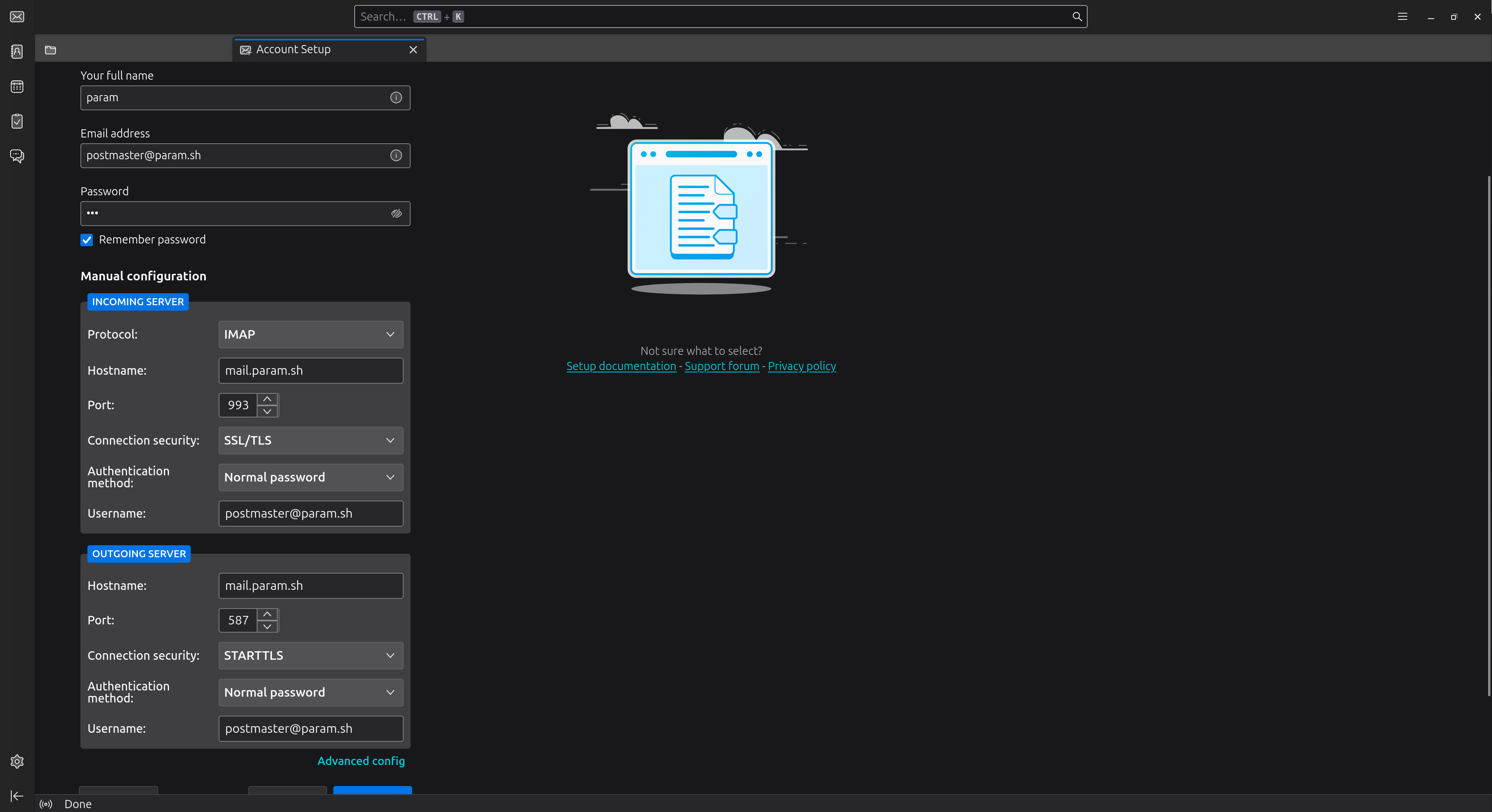 Thunderbird account settings: Before submission