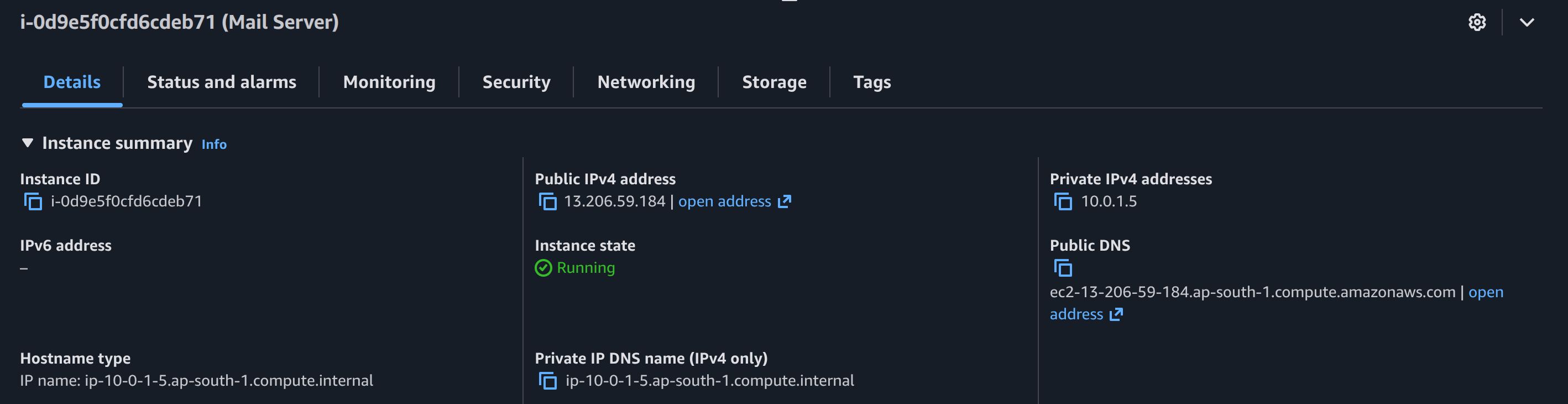 Elastic IP allocated to the Mail Server